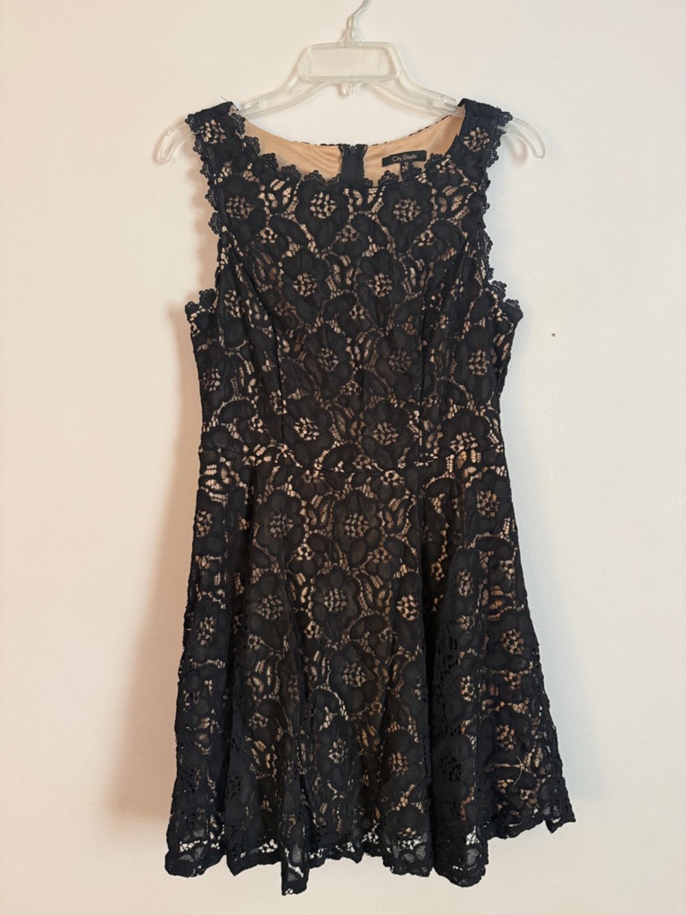 City Studio Black Lace Mini Dress with Nude Lining